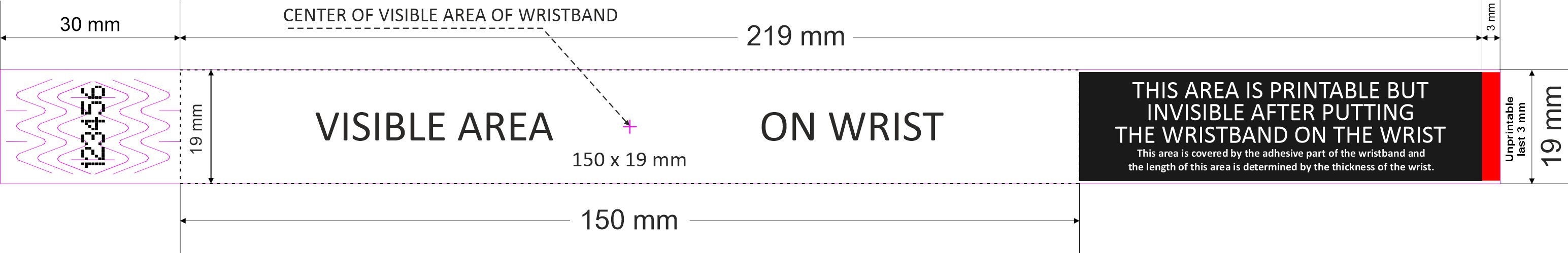 Schéma de la zone d’impression du bracelet