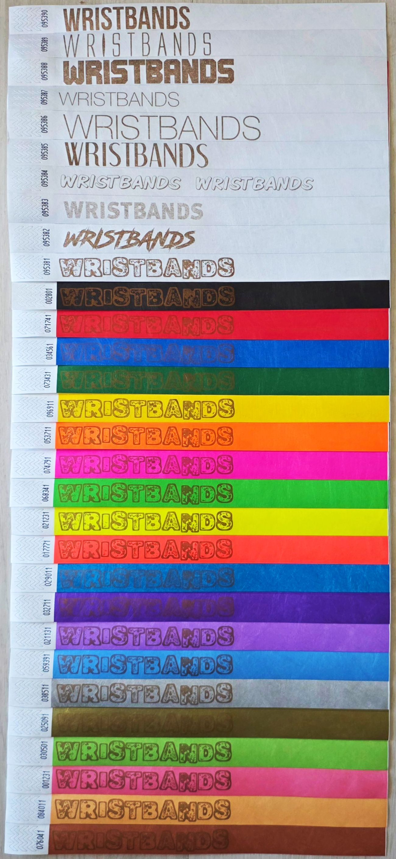 Impression or sur tous les coloris de bracelets Tyvek