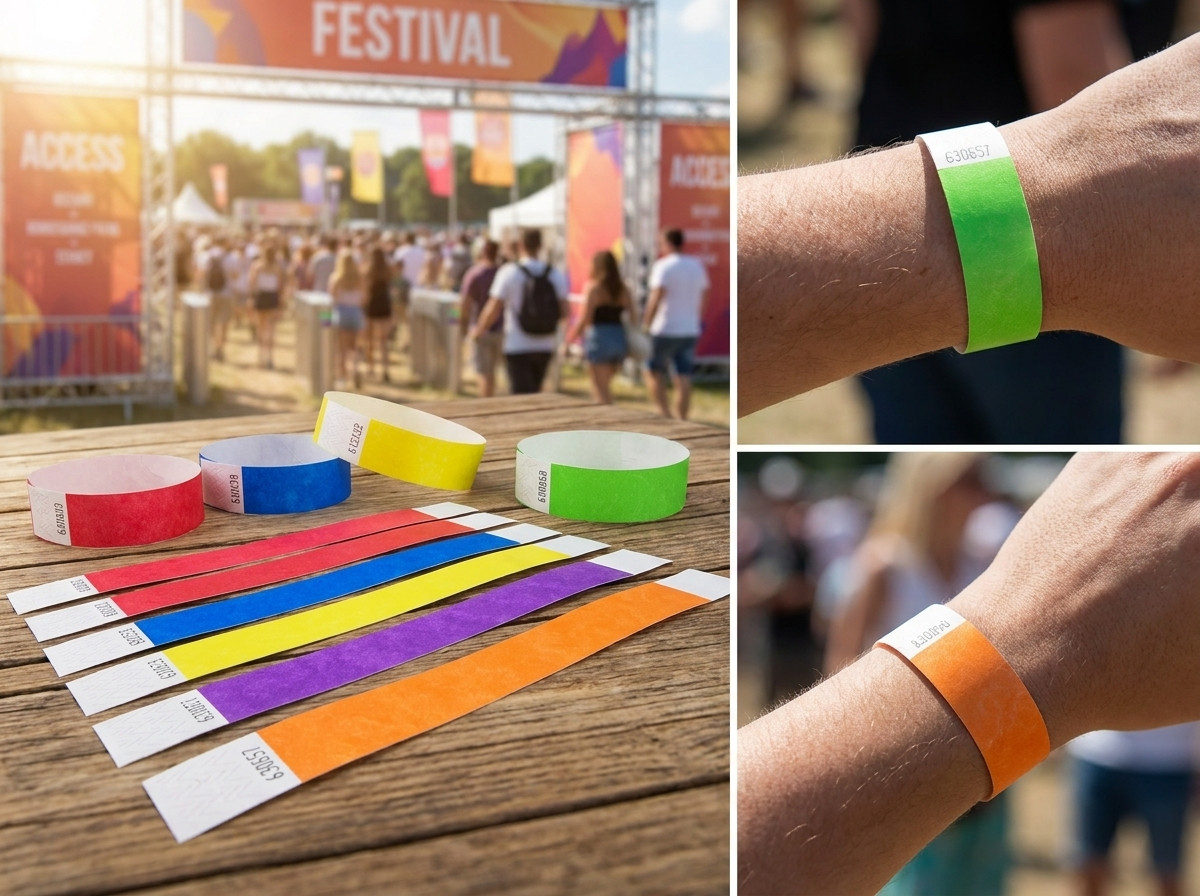 Bracelets de contrôle d accès de différentes couleurs pour zones VIP et réservées lors d un festival