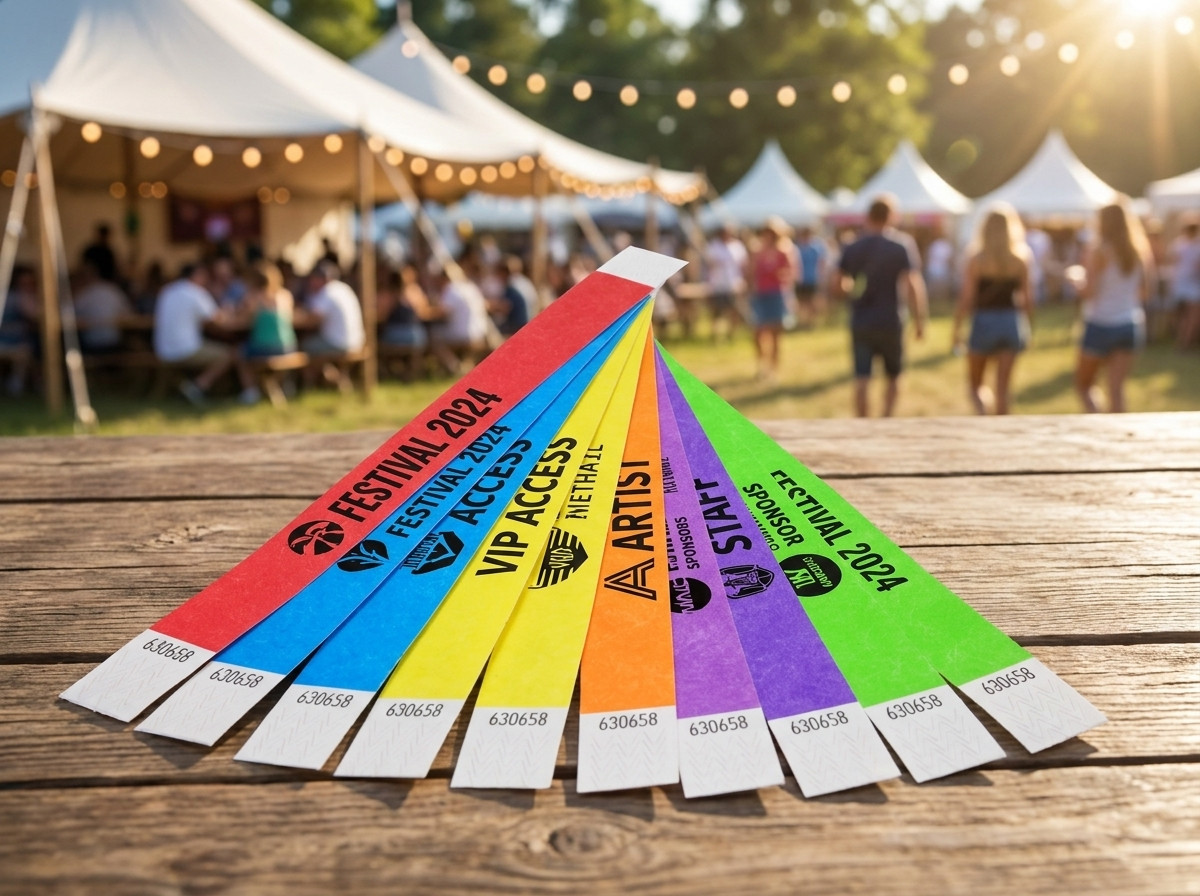 Bracelets Tyvek colorés personnalisés avec logo et texte pour un festival